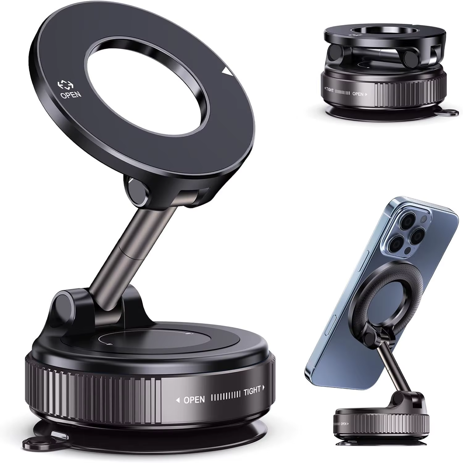 Fold Stand 360° Magnetic Car Phone Holder With Strong Suction Base
