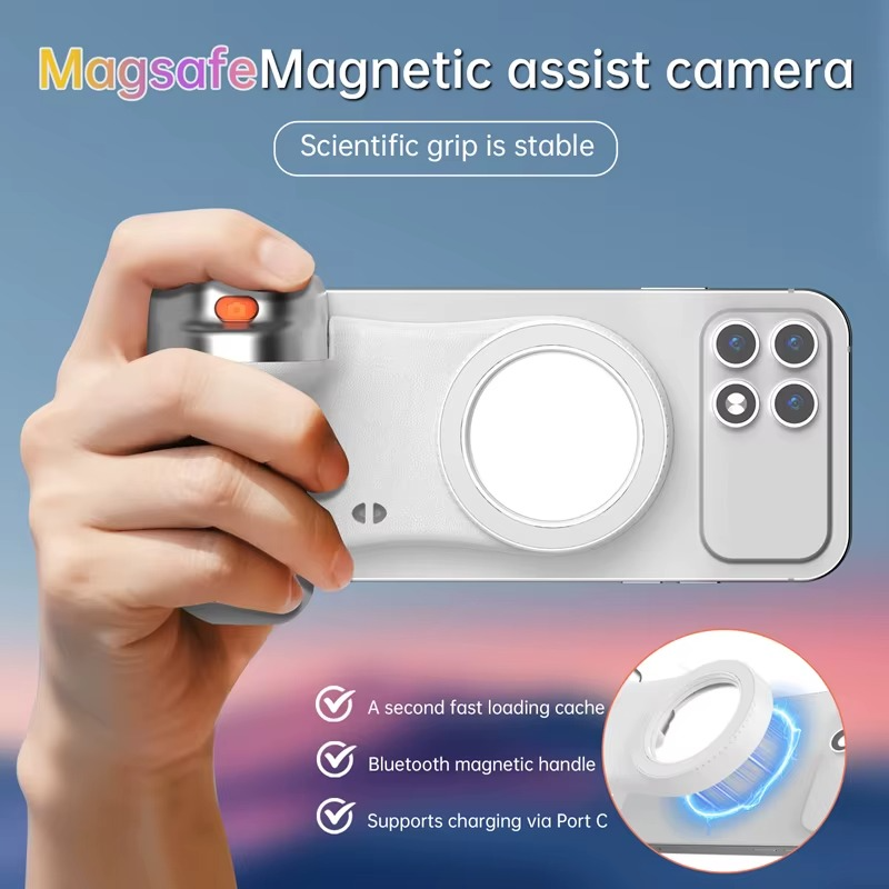 K02 Magnetic Phone Camera Grip with Bluetooth Remote & LED Light