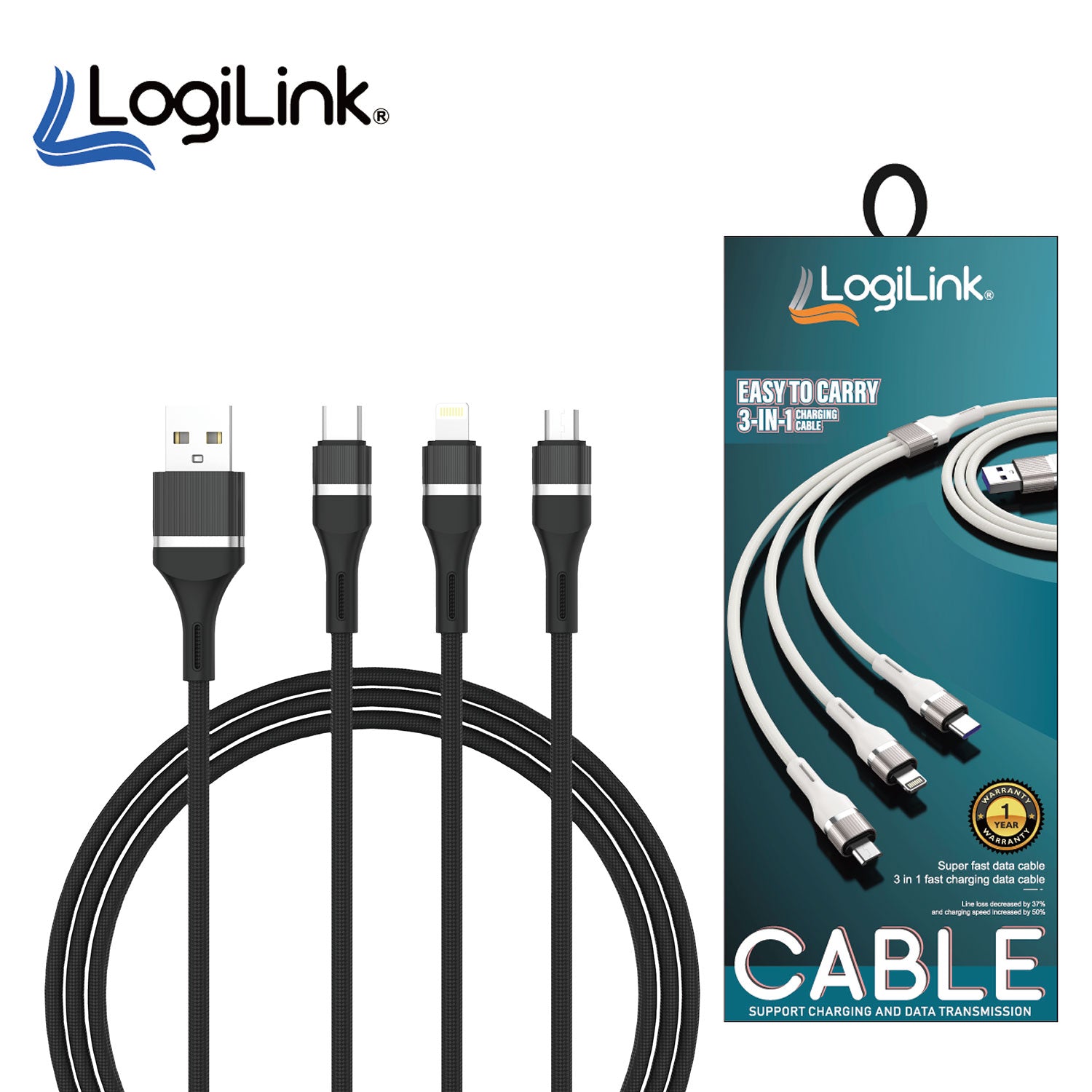 LOGILINK 3 IN 1 USB TO MICRO/TYPE C/LIGHTNING
