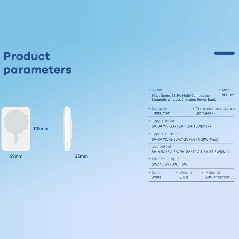 REMAX RPP-85 10000 mAh Multi-Compatible Magnetic Wireless Fast Charging Power Bank - eShop Now