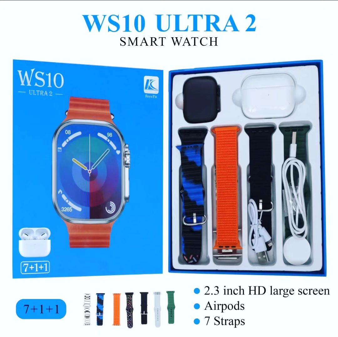 WS10 Ultra 2 Smart Watch with 7 Straps, 1 Watch, and Earbuds - eShop Now