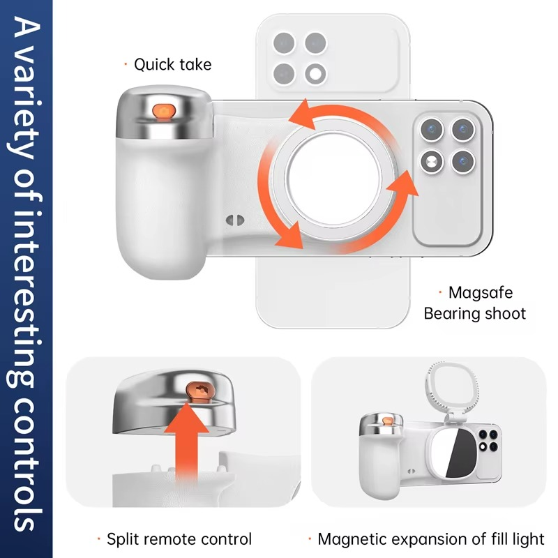 K02 Magnetic Phone Camera Grip with Bluetooth Remote & LED Light