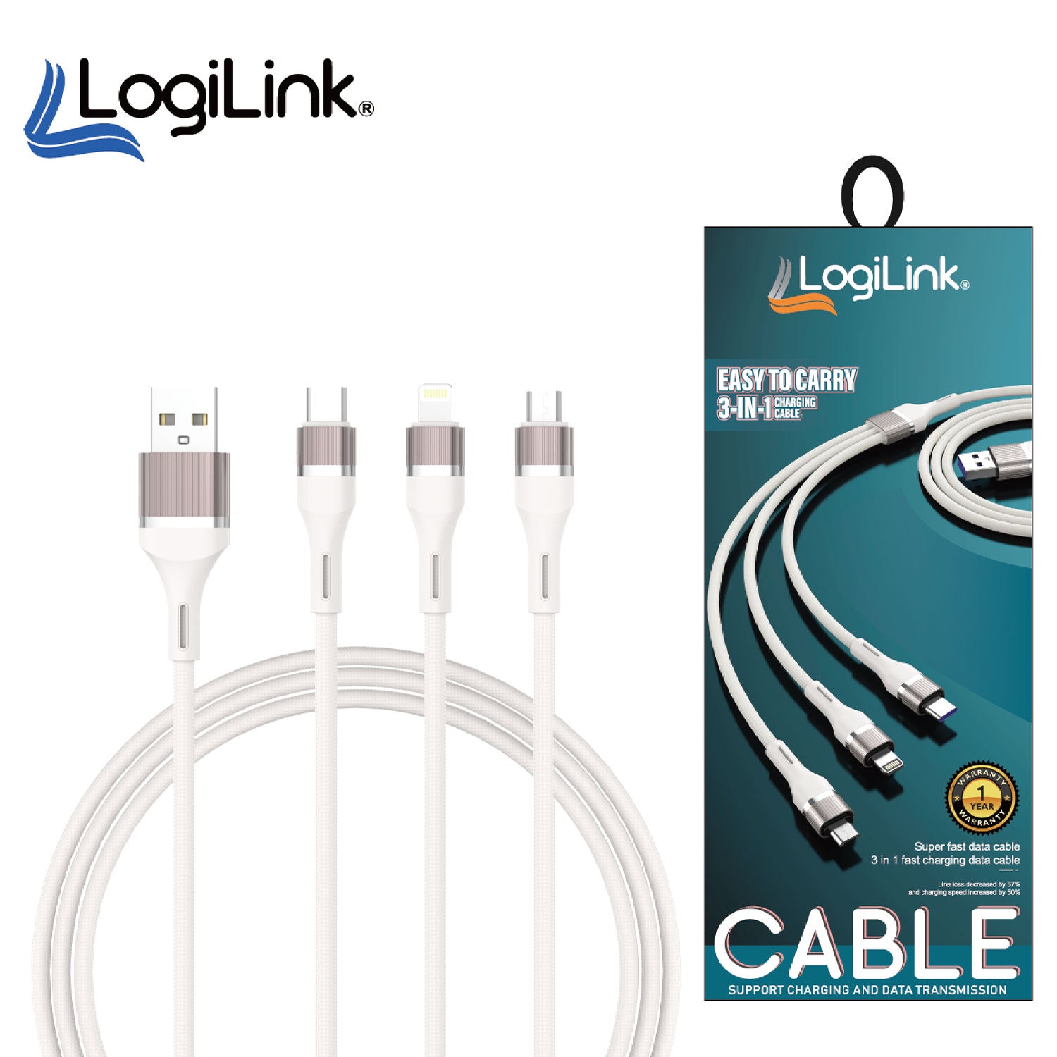 LOGILINK 3 IN 1 USB TO MICRO/TYPE C/LIGHTNING