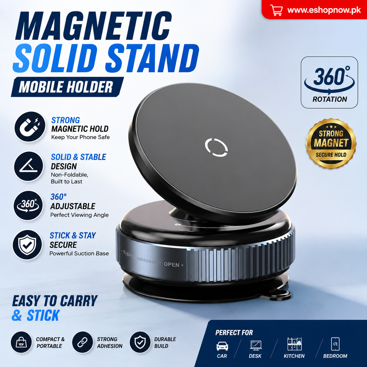 Solid Stand - 360° Magnetic Car Phone Holder With Strong Suction Base