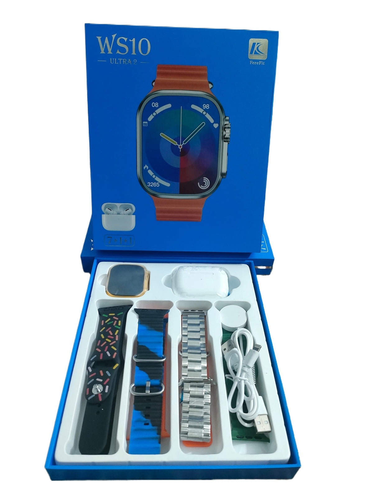 WS10 Ultra 2 Smart Watch with 7 Straps, 1 Watch, and Earbuds